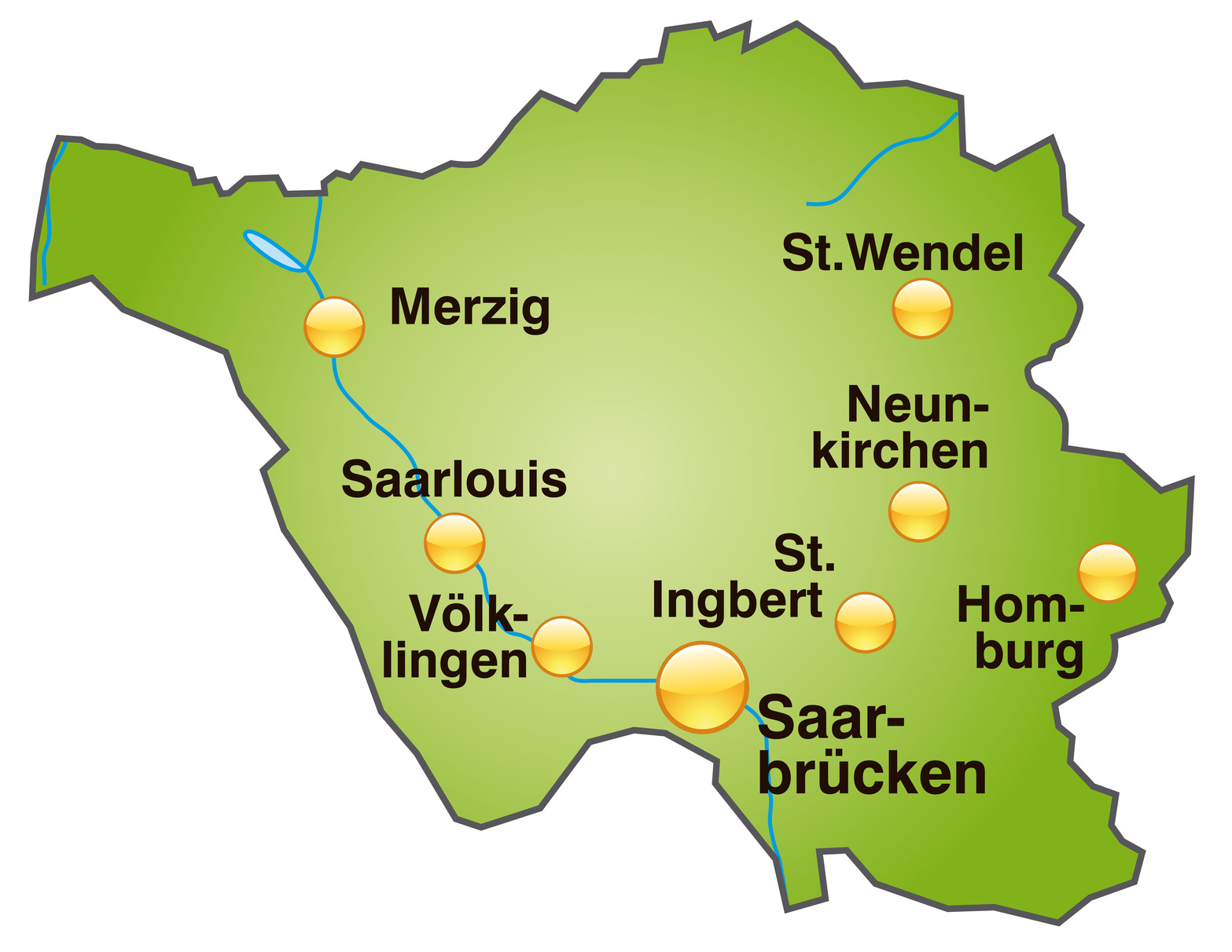 Landkarte Saarland; Detektei Homburg*, Detektiv Neunkirchen*, Privatdetektiv Sankt Wendel*