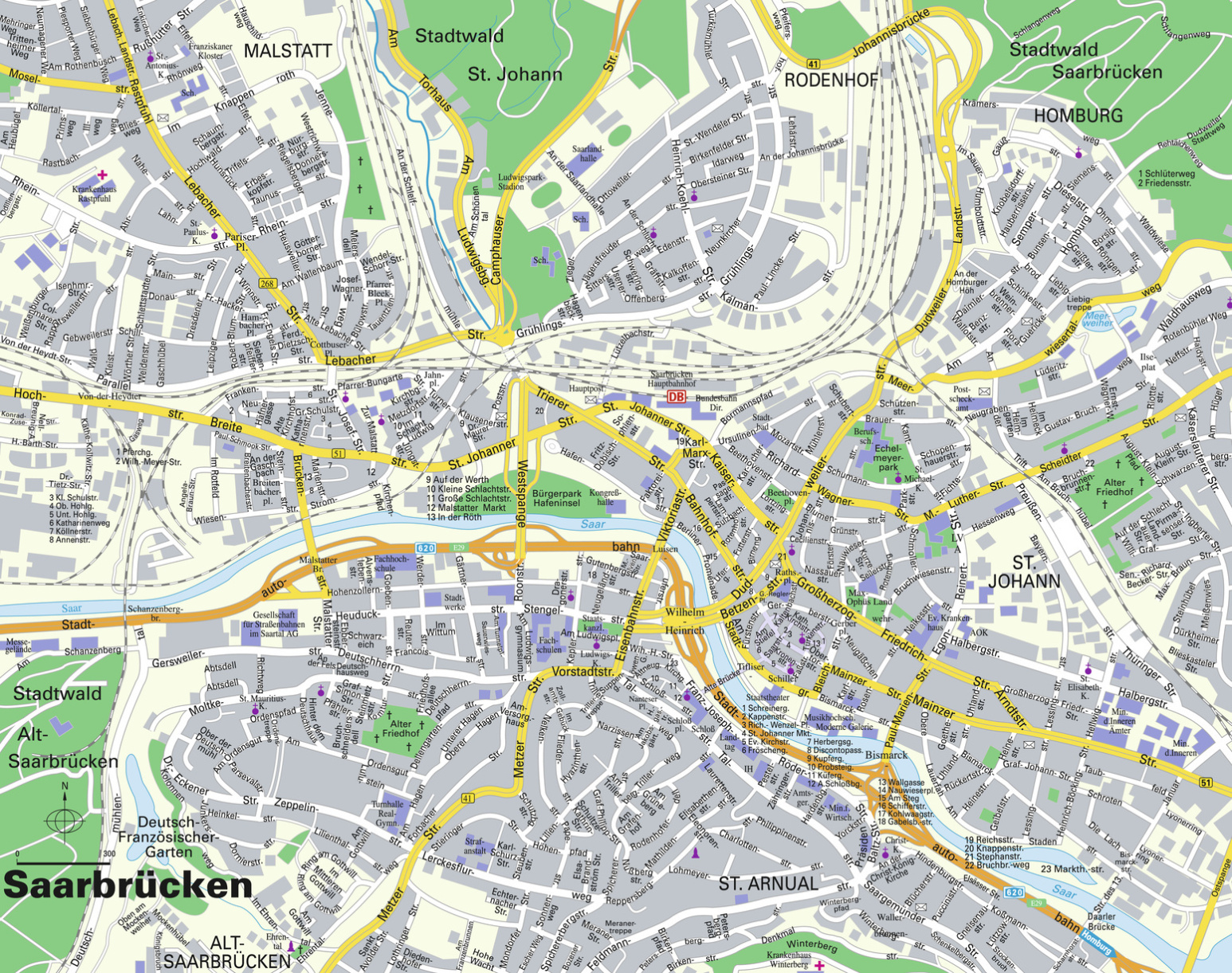 Straßenkarte Saarbrücken; Detektive Saarland, Privatdetektiv Saarbrücken, Wirtschaftsdetektei